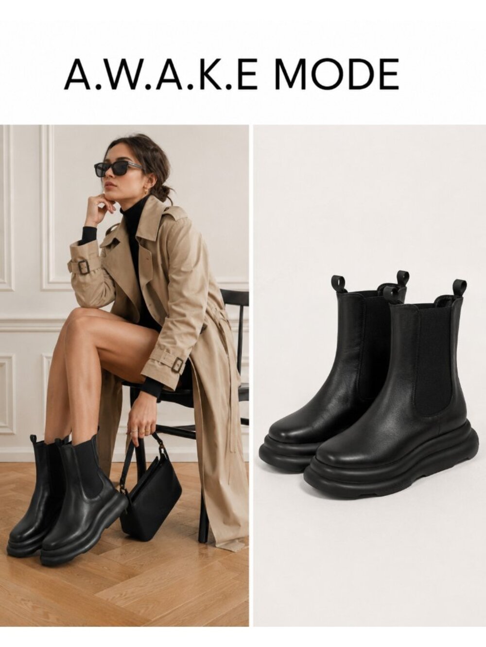 A.W.A.K.E. MODE Casual Ariana Women’s Leather Chunky Chelsea Boots EU 40 US 10